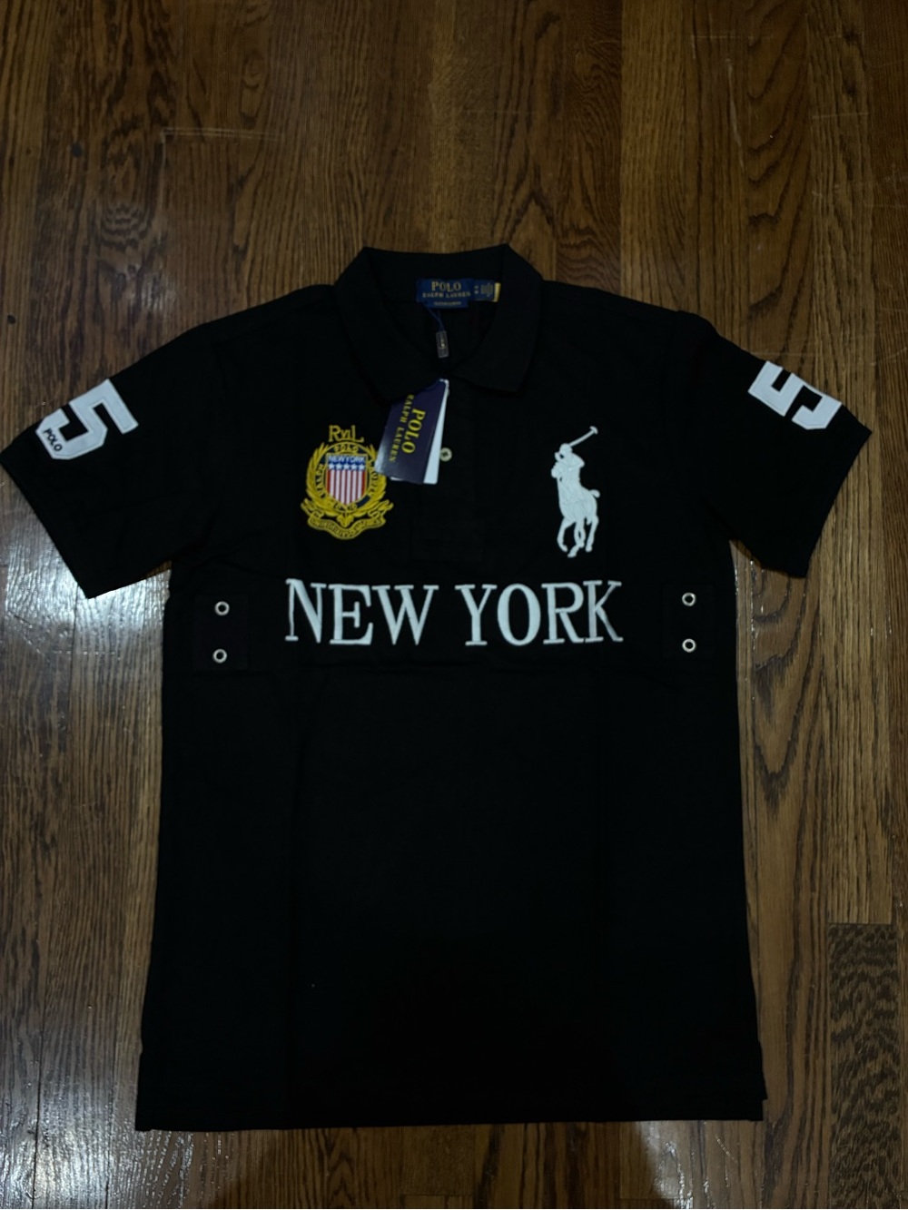 Polo by Ralph Lauren Black Polo Shirt with White NEW YORK & Crest